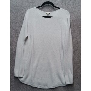 Talbots Women's Light Gray Speckled Knit Sweater Pullover Size L Soft Cozy Beach